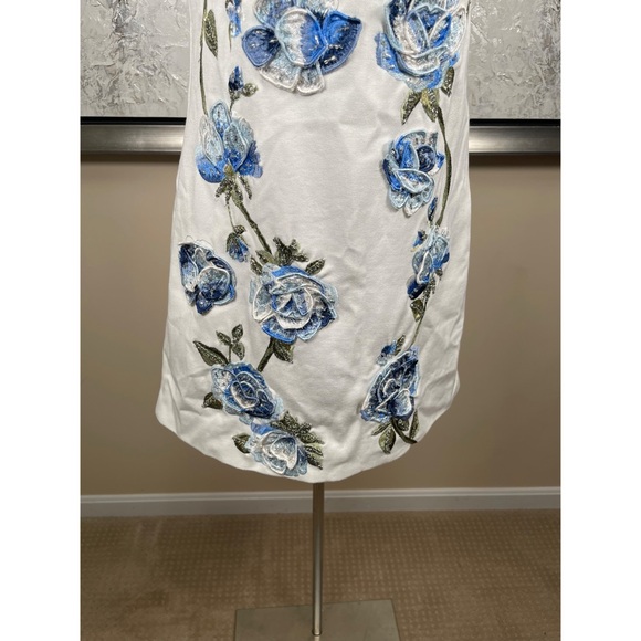 Alice + Olivia Clyde Floral Embroidered and Beaded White Mini Dress Size 0 - Picture 5 of 8